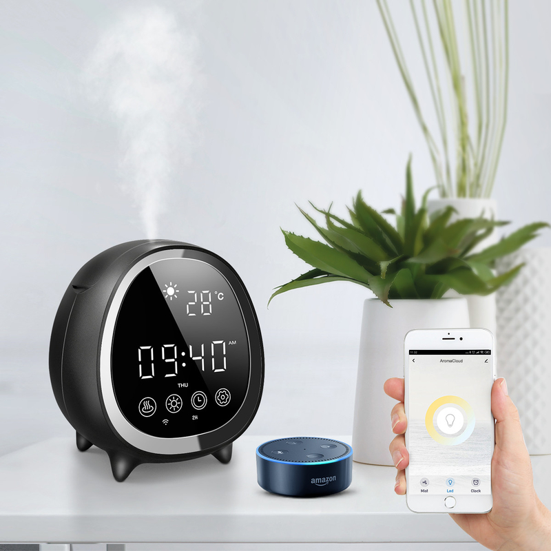 Smart Home Ultraschall-Kühlnebel-Aromatherapie-Ätherische Öldiffuser mit Touch-Steuerung Uhr Wetteranzeige