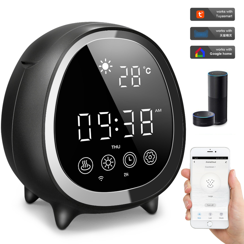 Smart Home Ultraschall-Kühlnebel-Aromatherapie-Ätherische Öldiffuser mit Touch-Steuerung Uhr Wetteranzeige
